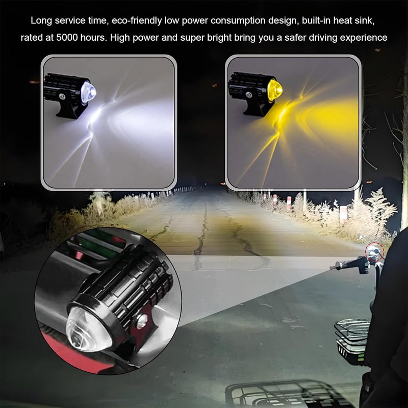 Wevdn 2PCS Motorcycle LED Driving Fog Lights, Super Bright White/Amber Motor Auxiliary LED Spotlights with 2 Switch, Waterproof Aux Motorcycle Headlight for Car Truck ATV Tractor (8-80v) - Image 5